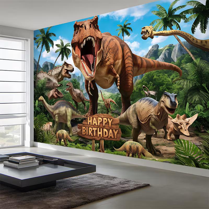 

Jurassic Dinosaur World Birthday Backdrop T-Rex and Prehistoric Forest Scene Party Background Banner 47.2x31.5inch/120*80cm