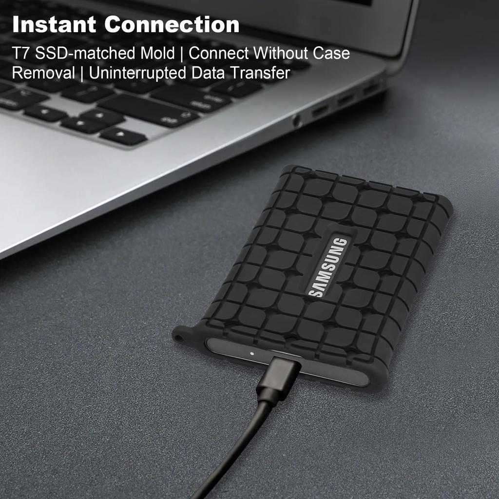 Lacdo Silicone Carrying Case for Samsung T7 Portable SSD External Solid State Silicone Protective for T7 Travel Pouch with Storage Black