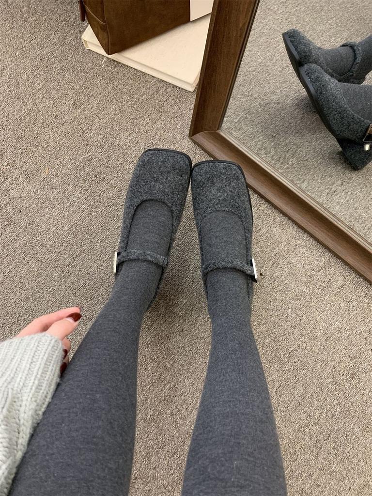 Shoes Coarse Heel Single Shoes Women's Fleece French Temperament Mary Jane Woolen Square Head Grandma Shoes High Heel Winter Fluffy