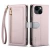 ESEBLE E11 For iPhone 15 Plus/14 Plus Case Zipper Pocket Litchi Texture Leather Phone Cover with Mirror and Wrist Strap