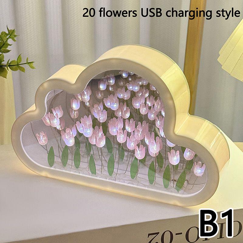 Handgemachte Diy Tulpe Blume Meer Nacht Atmosphäre Lampe Wolken Tulpe Lampe Led Nacht Licht Spiegel Tisch Lampe Schlafzimmer Dekor Lichter