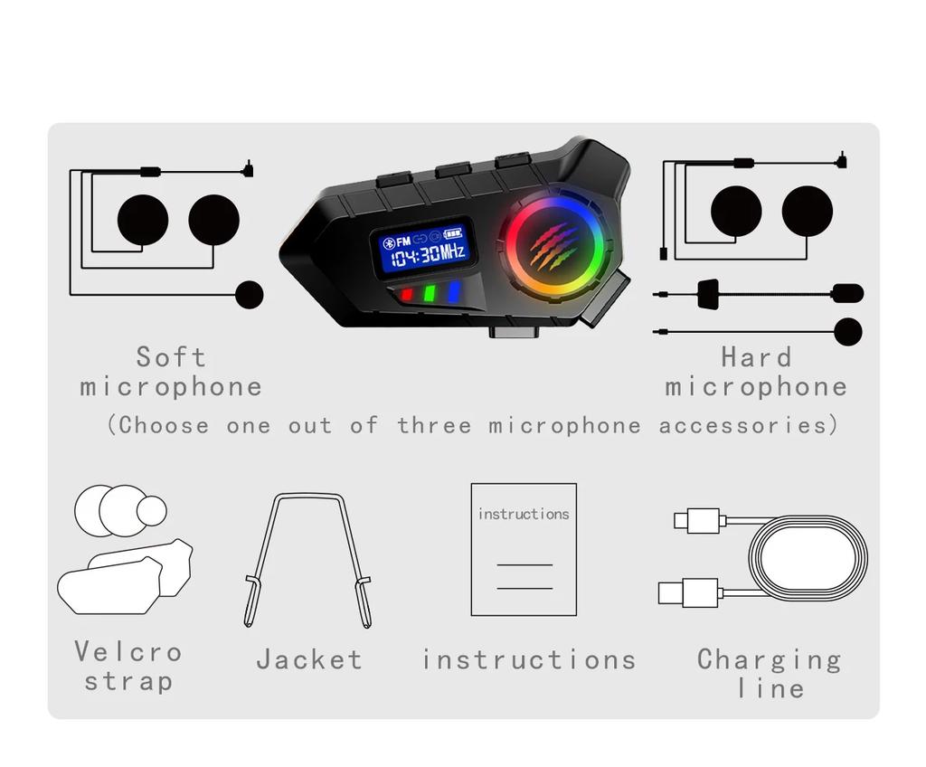 Y30 Motorcycle Helmet Bluetooth Headset Wireless Waterproof Handsfree Call Noise Reduction Earphone with FM Radio for Moto
