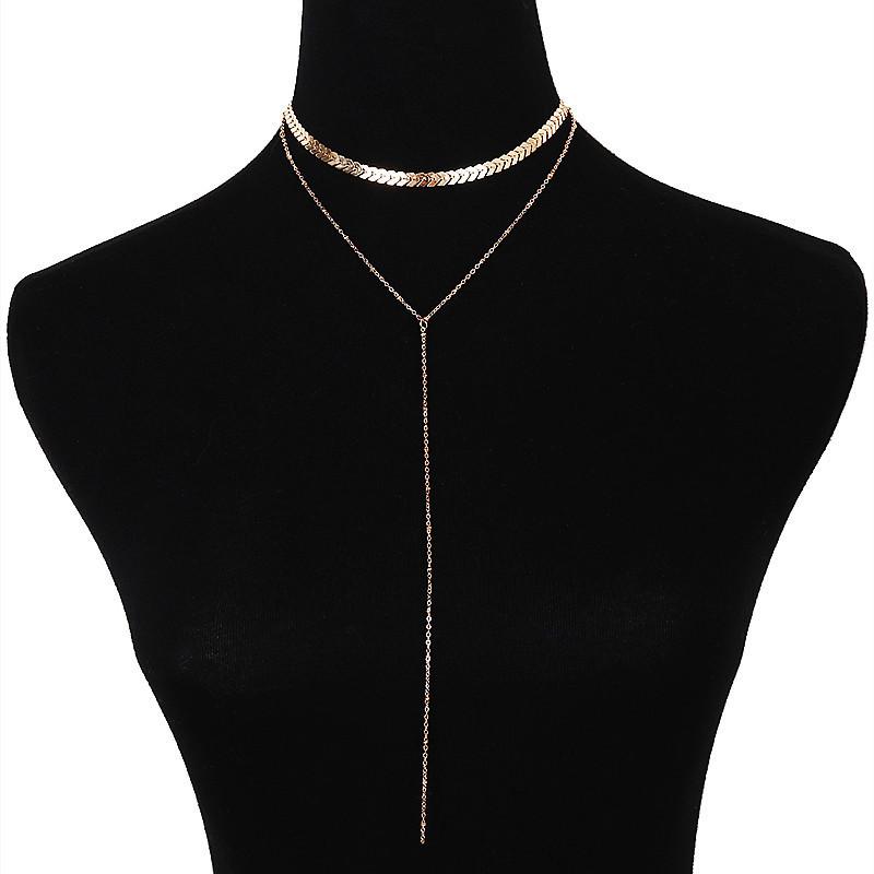 Fashion Versatile Street Auction Fish Bone Accessories Women, Creative and Simple Double-layer One-word Fringed Copper Bead Necklace