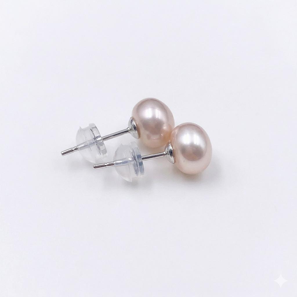 5A Grade Natural Freshwater Pearl Earrings S925 Sterling Silver Studs, Real Pearls 6-10mm [White/Lavender], Hypoallergenic Wedding Gift