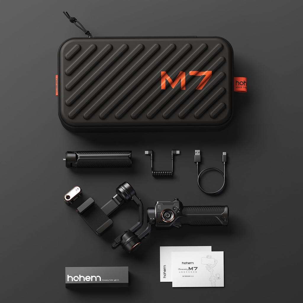 hohem M7 AI Tracking Smartphone Gimbal 3-Axis Stabilizer with 1.4-inch Touchscreen Remote RGB CCT Fill Light 360 Pan 12H Battery