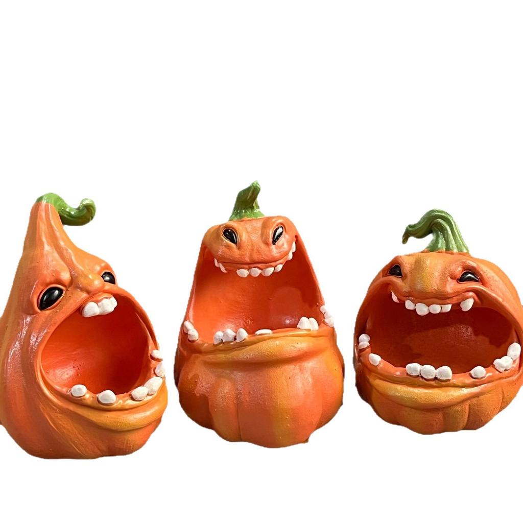 Halloween Pumpkin Resin Candy Jar Decorative Figurine for Home Table Centerpiece