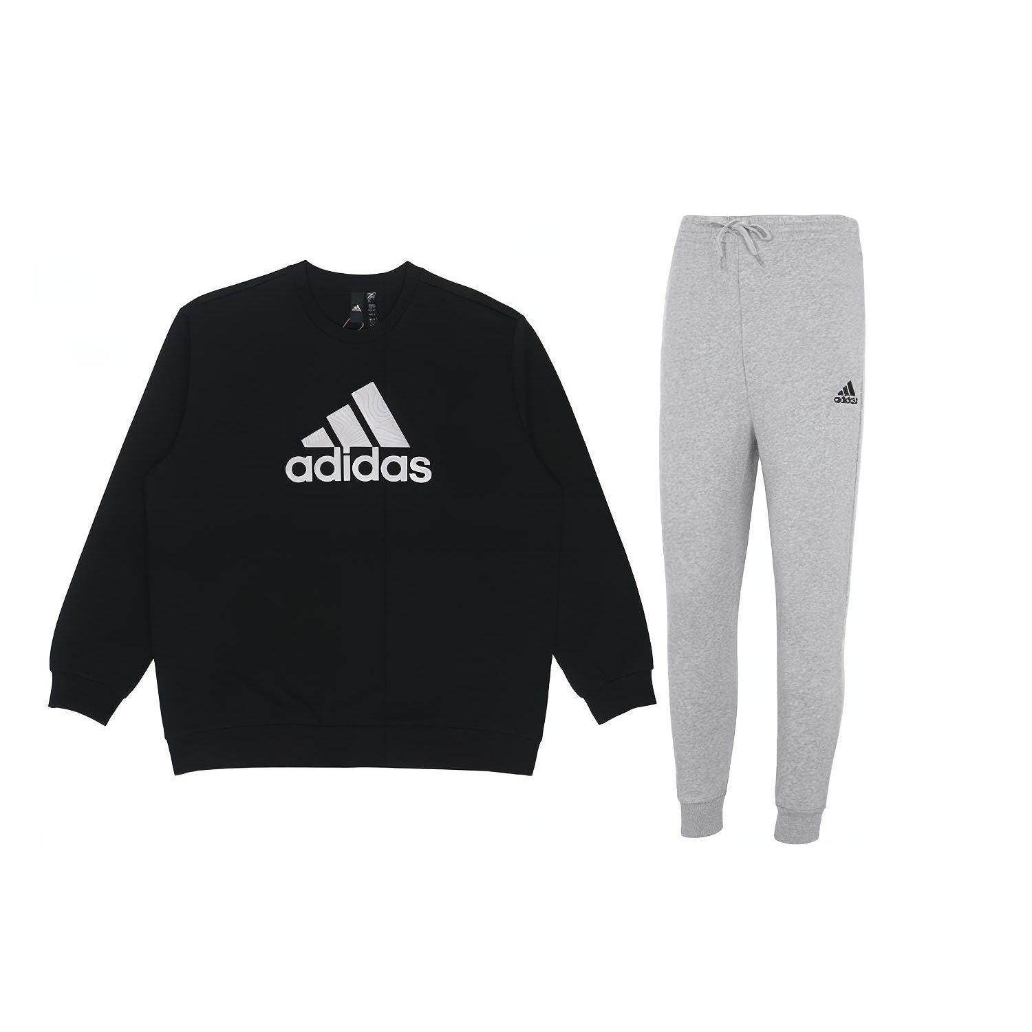 

Adidas Свитшот с круглым вырезом и логотипом, длинный рукав, толстовка и однотонные спортивные штаны с манжетами, комплект мужской спортивной одежды HM2960+HL2230 S