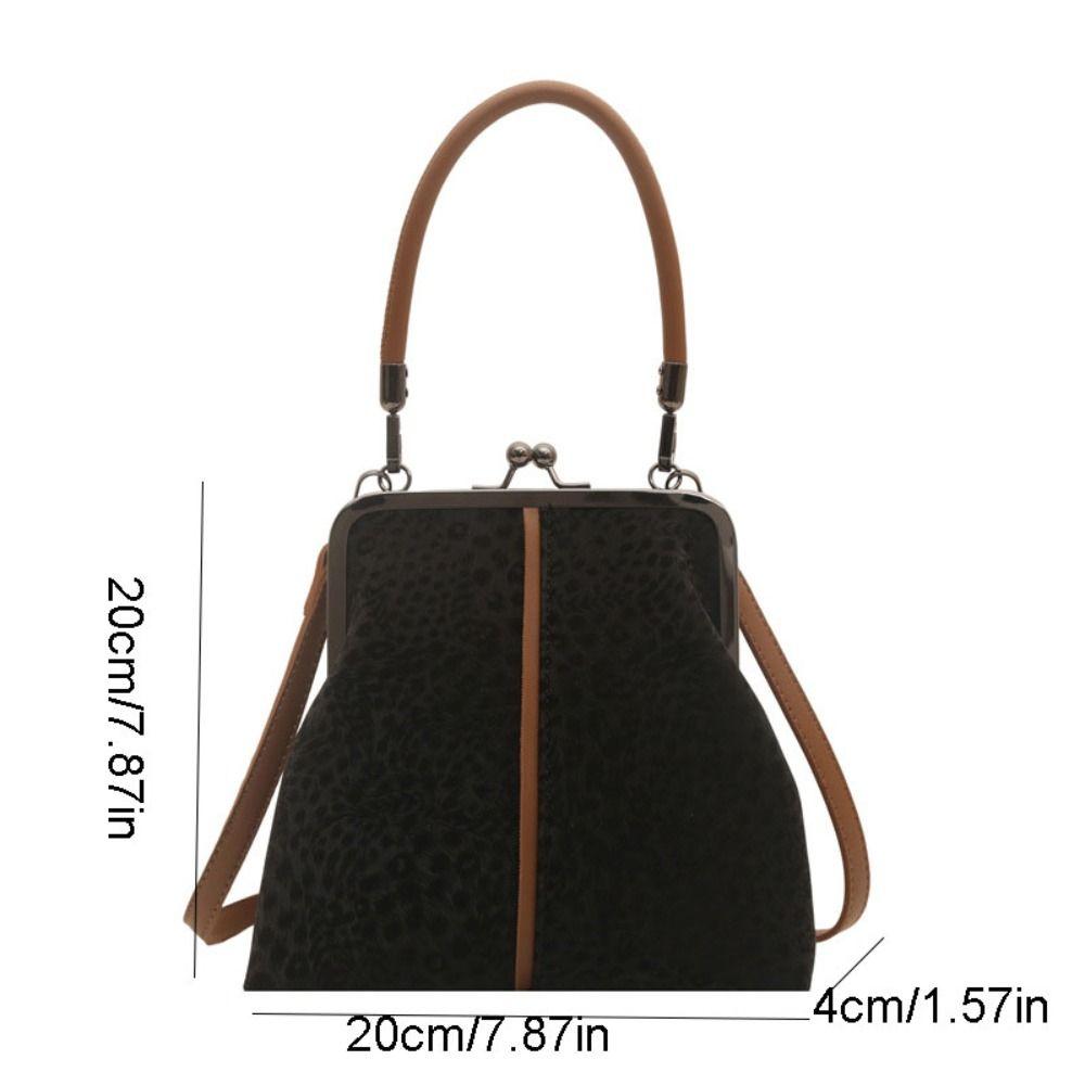 Large Capacity Kiss Lock Shoulder Bag Leopard Print Vintage Handbag Crossbody Bag  Shopping