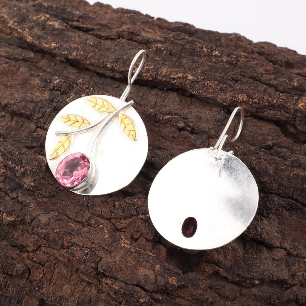 Pink Tourmaline Gemstone Earrings, Handmade 925 Solid Sterling Silver Jewelry, Meditation Earrings Jewelry For Women