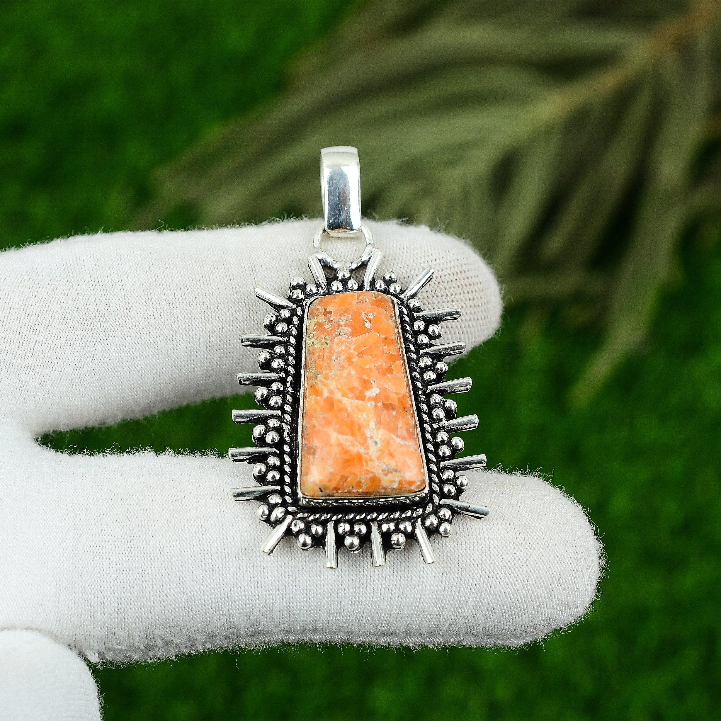 

925 Sterling Silver Rectangle Sunstone Stone New Bezel Wife Handmade Pendant