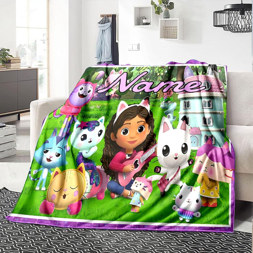Custom Name Dollhouse Adventure Friends Flannel Blanket for Super Soft Cute Comfort Blanket for Travel Bedding Couch Sofa Blanket