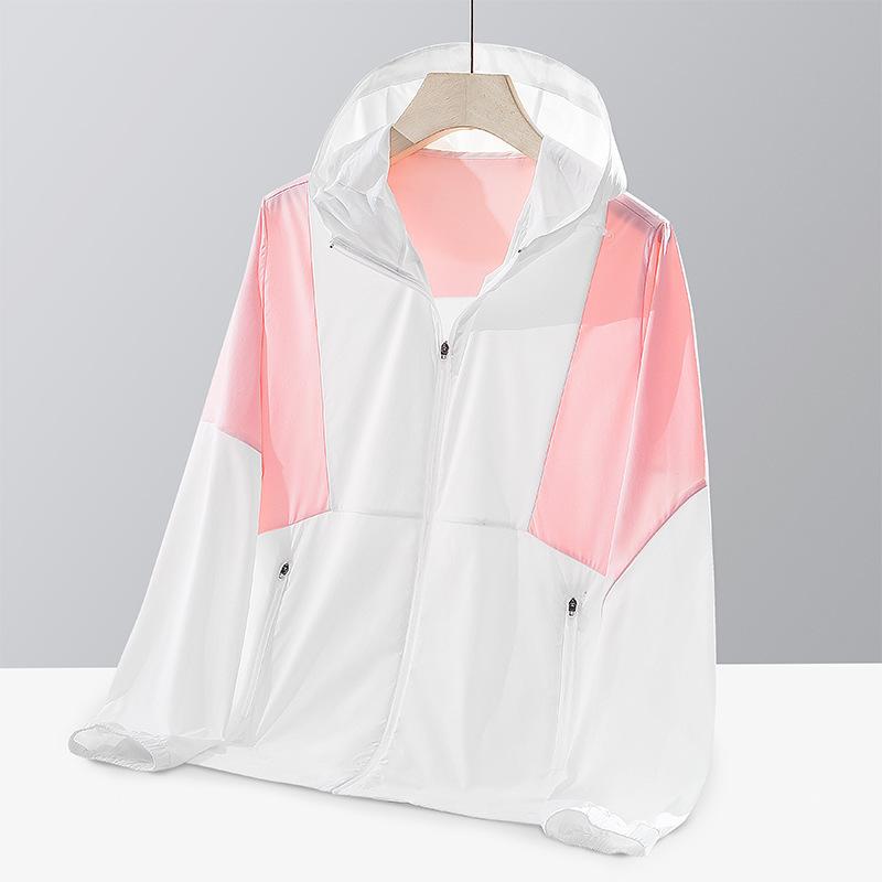 Summer ice silk UPF10 + sunscreen clothing color matching hooded light and breathable anti-ultraviolet high elastic men and women sun jacket