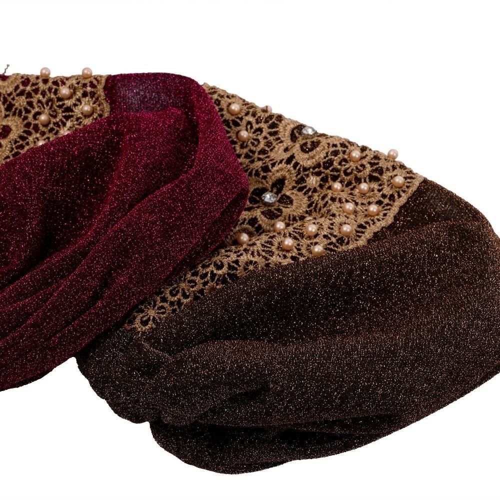 Lace Trim Women's Lace Turban Cap Embroidery Bonnet Head Wraps Islamic Turban Hat Women