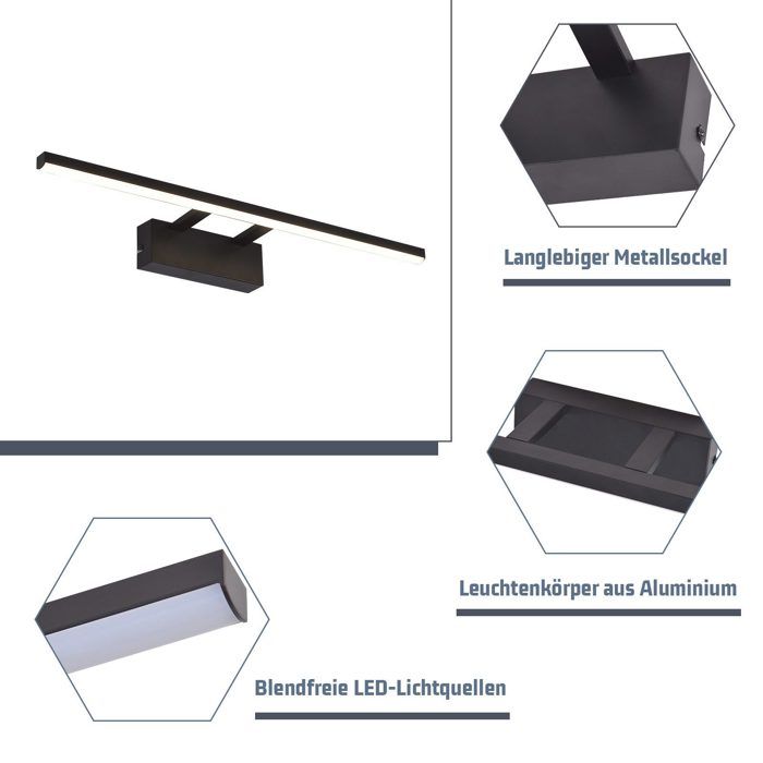LED Wall Sconce - NETTLIFE - 60 Cm - Black - 4000 K (neutral White) - Modern Design