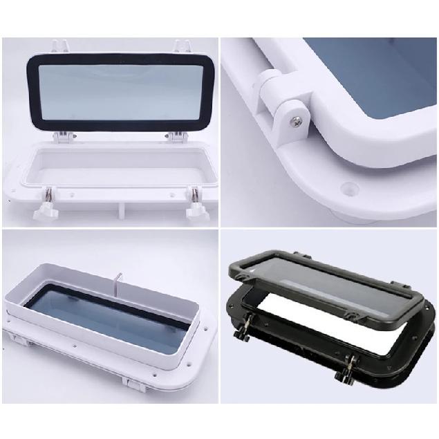 Rectangular 40x20 ABS Plastic Boat Porthole Window Tempered Glass Watertight Hatch Yacht RV Marine Vessel Black White Accessory