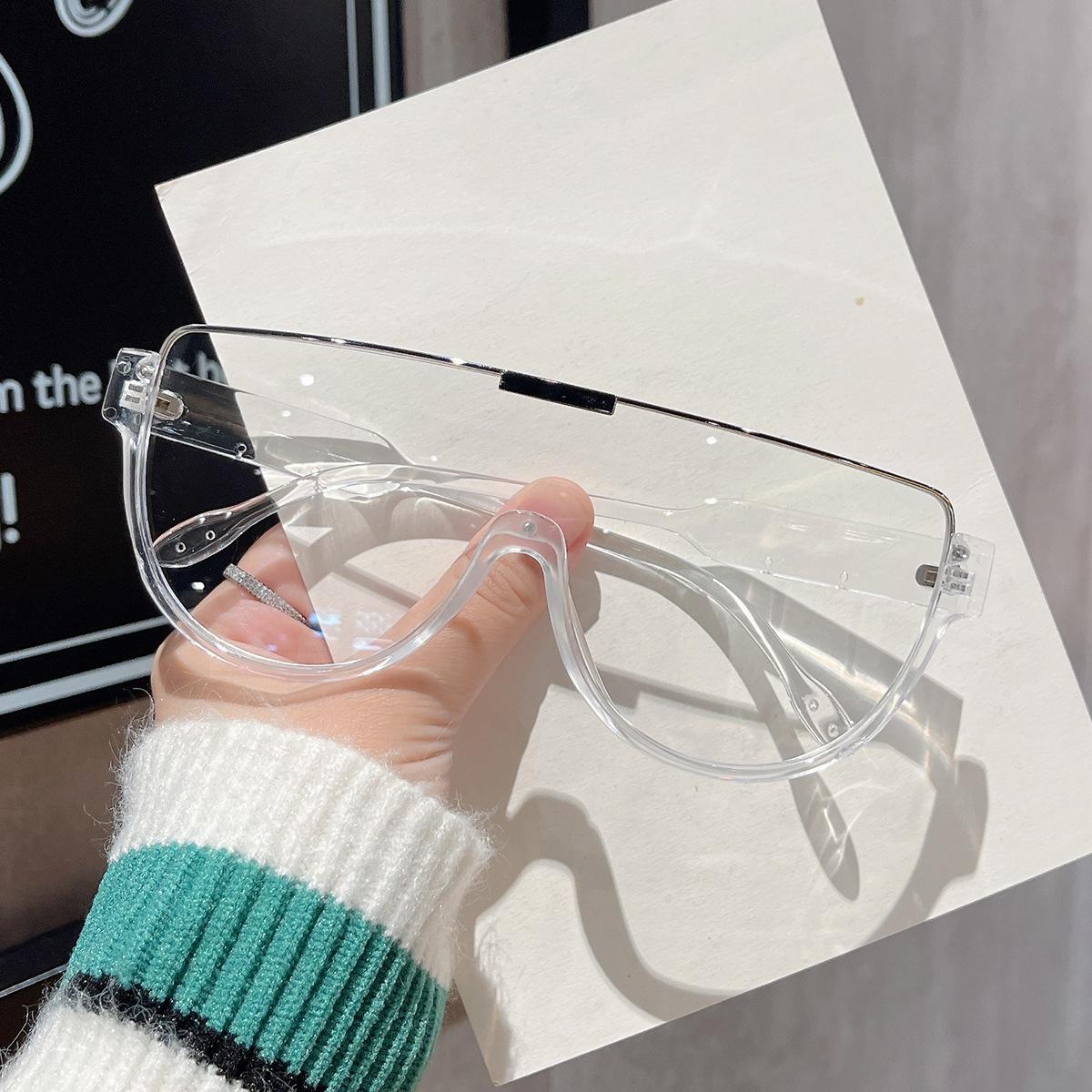 

Large Framed One-Piece Sunglasses Half Frame Brown Integrated Transparent Glasses Uv400 Sports Street Photo Mask And Sunglasses