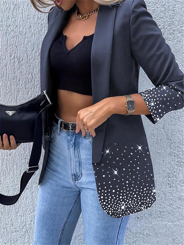 European & American Style Women's Solid Color Rhinestone Long Sleeve Cardigan