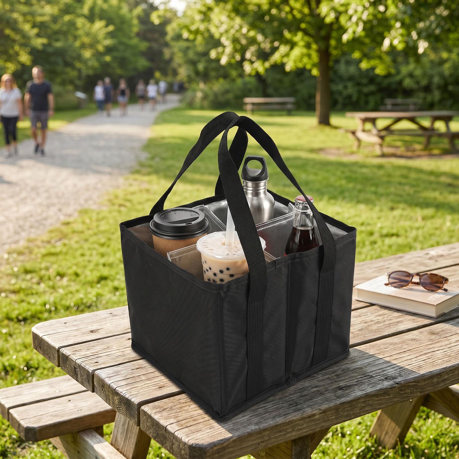 Porte-boissons portable réutilisable avec poignée, étanche, en tissu Oxford 600D, sac isotherme pour tasses à café, bouteilles de soda, bouteilles d'eau