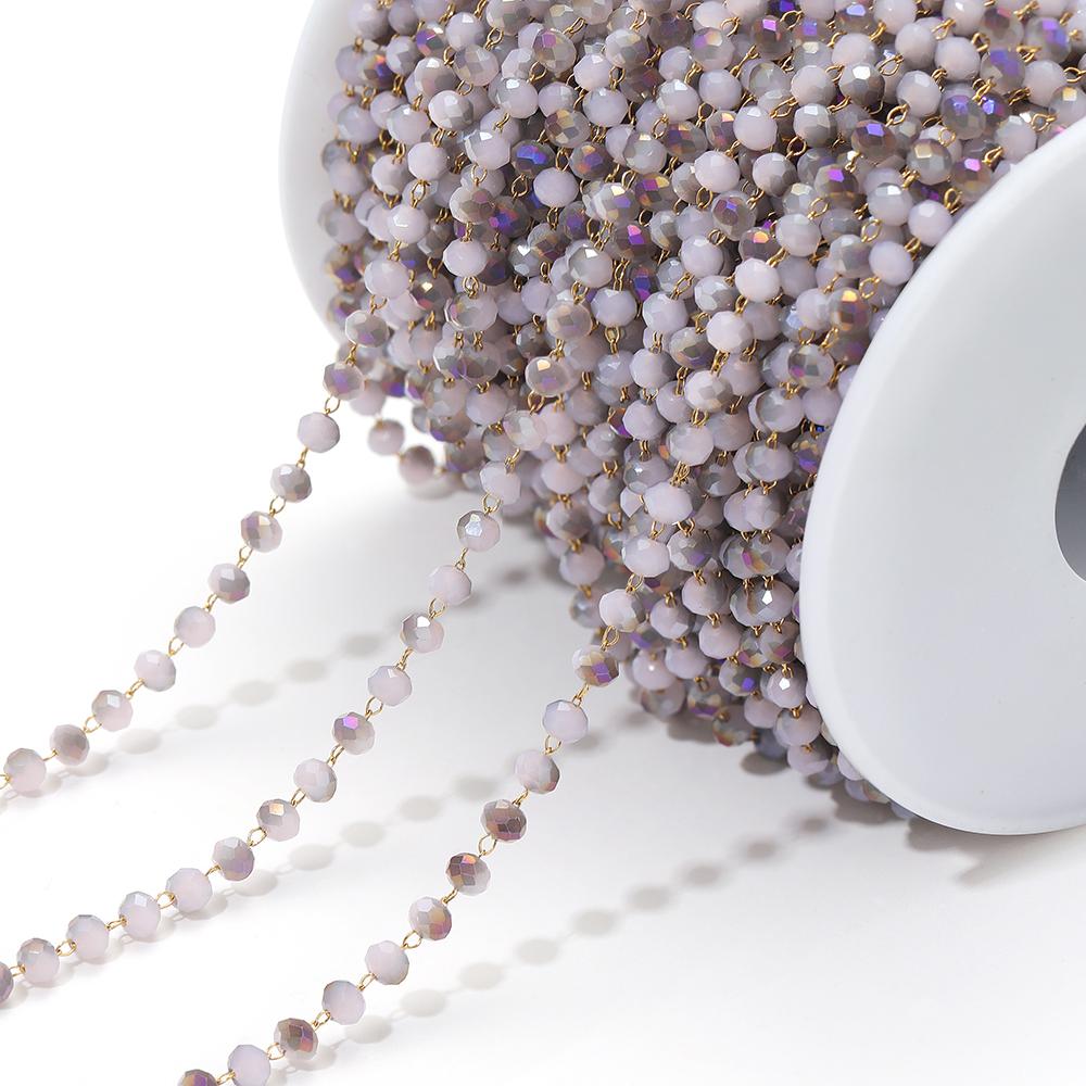 1 Meter Colorful 3mm Beads Beaded Chain Glass Crystal Beads Necklace Chain Accessories for Jewelry Making Components Crafts DIY