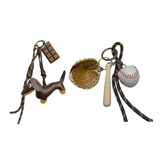 Faux Leer Baseball Sleutelhanger Dachshund Bedeltje Sleutelhanger Mini Baseball Knots Handschoen Tas Bedeltje Schattige Hond Sleutelhanger voor Rugzak Handtas