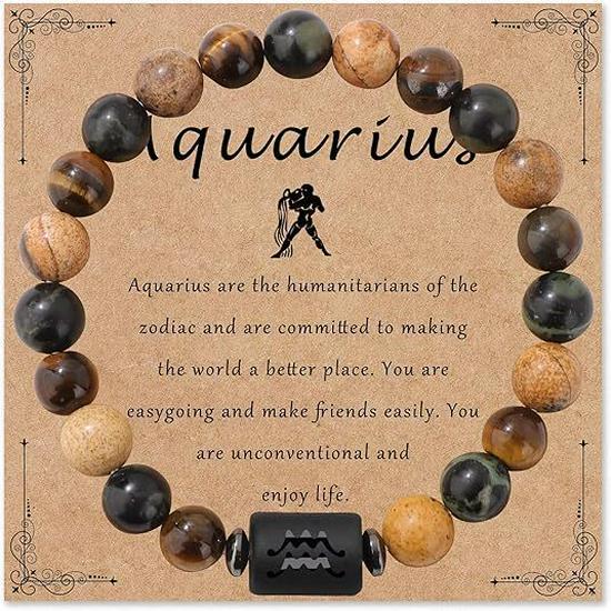 Tiger Eye Stone Zodiac Couple Beaded Bracelet - Natural European & American Style