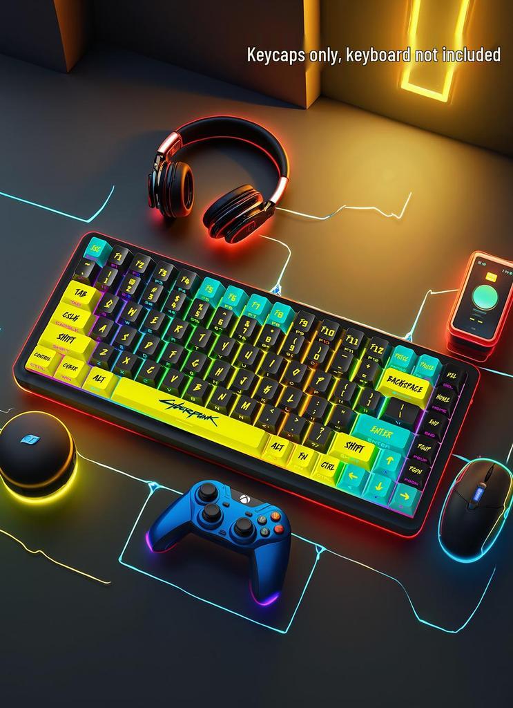 Cyberpunk Transparente PBT Fünfseitige Thermosublimation Mechanische Tastatur Russische Tastenkappen