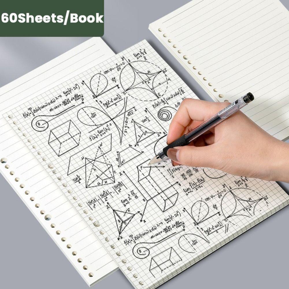60Sheets Paper Notebook Horizontal Line/Grid Binder Inner Page Notebook Refill Paper  Students