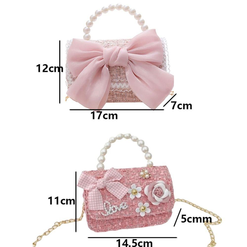 Fashion Synthetic Leather Princess Bag Pearl Decorated Handheld Pearl Handbag Children's Fashion Bag Girl