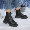 New Heightened Platform British Booties Women'S Round Toe Lace-Up Zip Soft Slip Booties