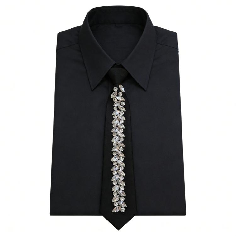 Luxurious Crystal Decors Neck Tie For Grooms Bridesmaids And Guests Long Necklace Preknotted Tie for Party Gathering