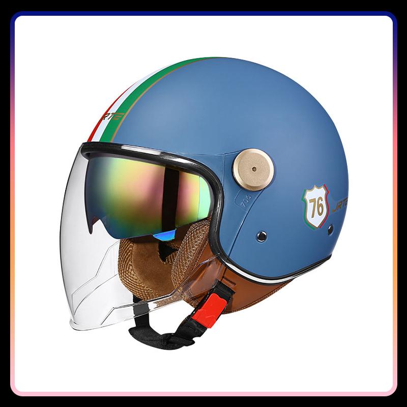 Men's Open Face Motorcycle Helmets Daul Lens Women Vintage Retro 3/4 Open Half Helmet Moto Equipment Double Visor Jet Helm DOT