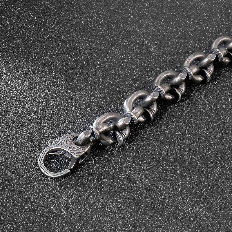 2026 European and American Retro Old Casting Titanium Steel Jewelry, Men's Nail Bracelet