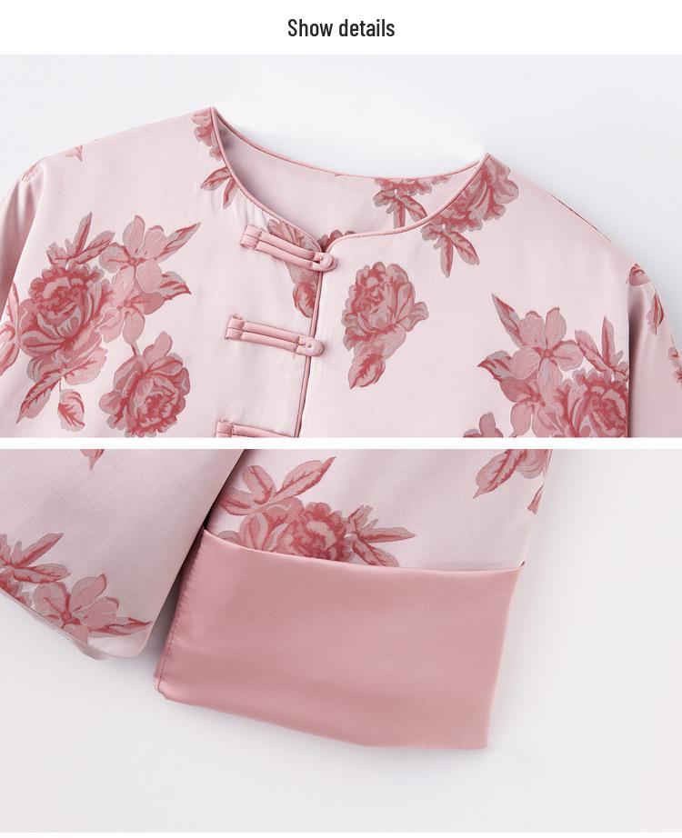 Women's 2025 Spring Floral Frog Button Jacket - Round Neck, Loose Fit, Chinese National Style