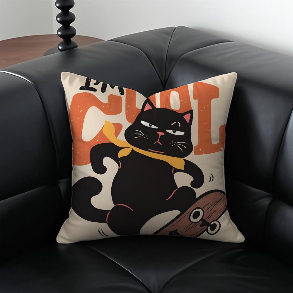 A Cool and Cute Black Cat Cushion Cover Pillow Case Antidustmite Invisible Zipper Silky Plush Cushion
