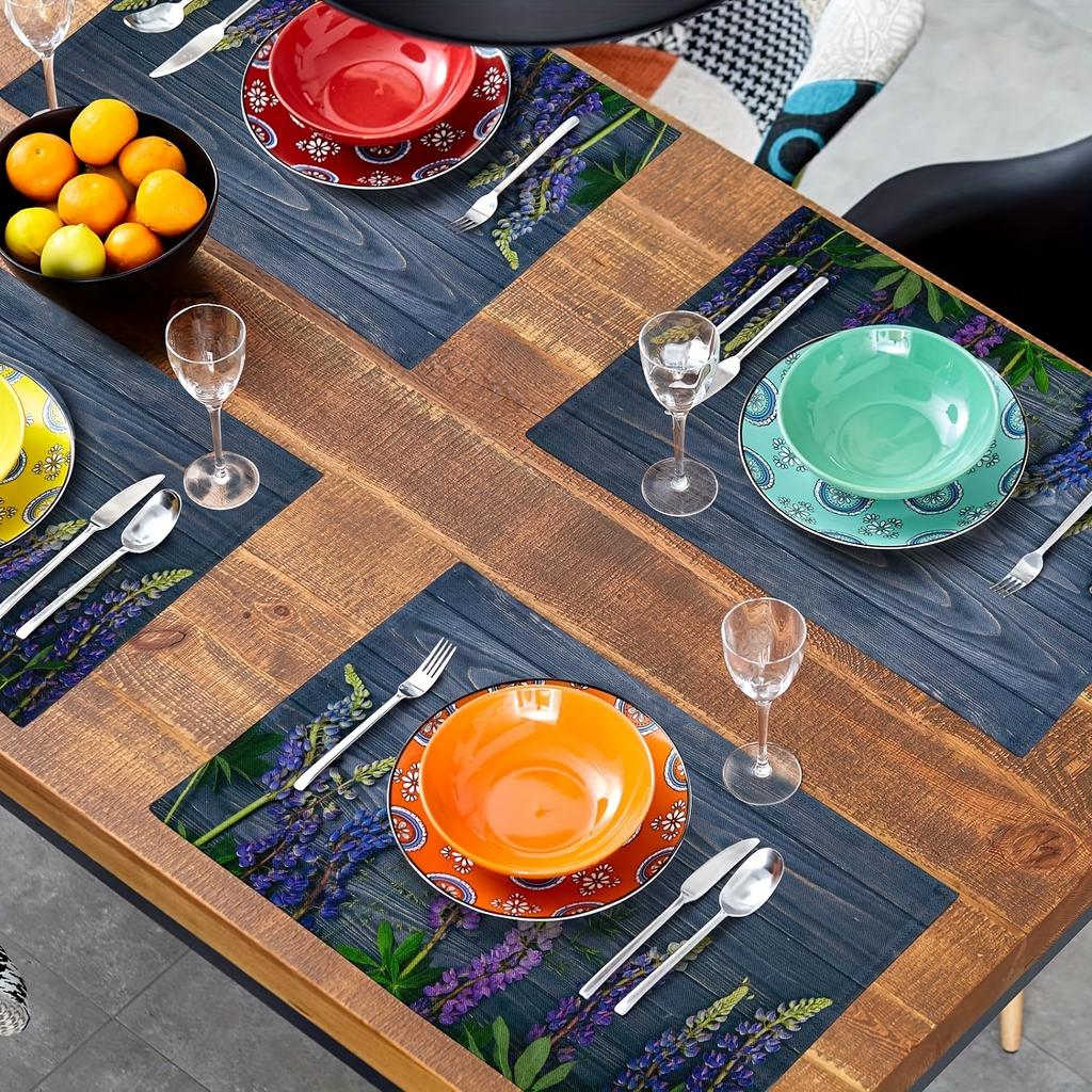 4pcs Placemats Summer Theme Floral Pattern Table Pad Set Colorful Printed Wooden Planks Table Mat for Indoor Dining Table Decor