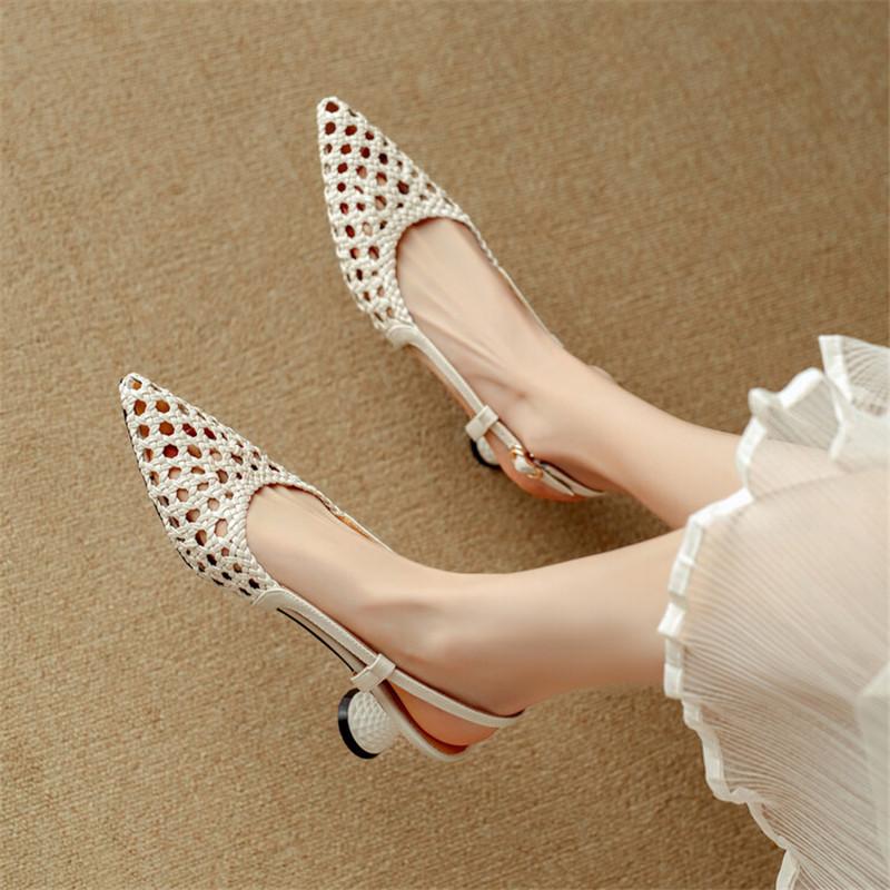 Fashion New Summer Sandals Cover Toe Shoes for Women Pointed Toe Shoes Fashionable Hollow Out High Heel Sandals Zapatos De Mujer Black