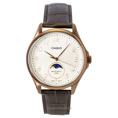 Orologio da Uomo Standard Analogico Fasi Lunari Cinturino in Pelle Quadrante Avorio Quarzo MTP-M110RL-5AV