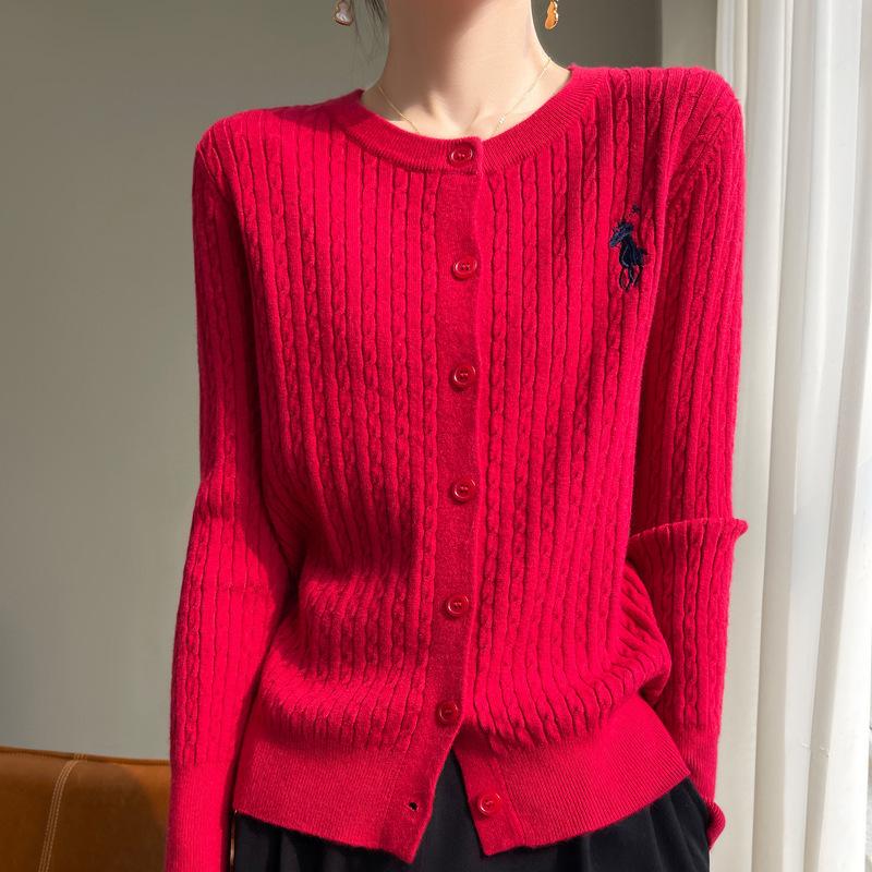 Spring and Autumn Women's Knit Sweater Round Neck Cardigan Sweater Twist Jacket