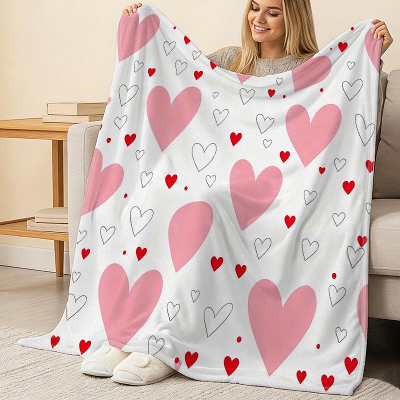 Soft Heart Flannel Throw Blanket, Machine Washable Cozy Blanket for Home, Office Nap, Valentine's Day Gift