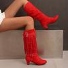 Women's High-Heel Suede Over-the-Knee Boots with Fringe, Pointed Toe, Large Size 45