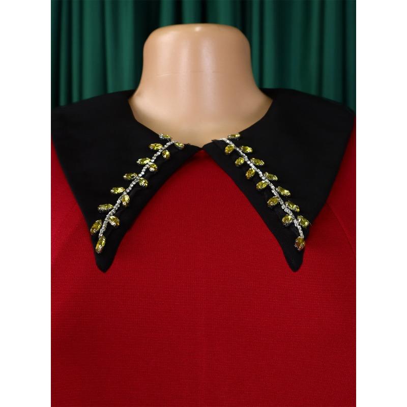 YYFS Moda damska Wiosna Jesień Jednolity kolor Nadruk Długi rękaw POLO Dekolt Wysoki stan Sukienki codzienne