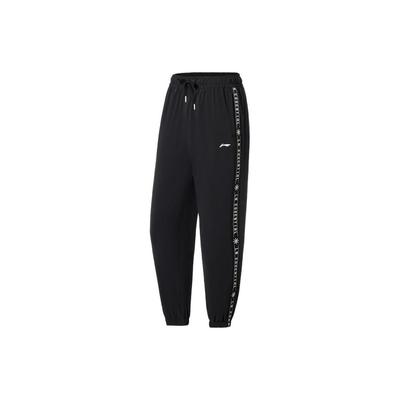 Li Ning Printed Letter Mid Waist Straight Leg Sports Pants Women Pants Black AYKS356-1