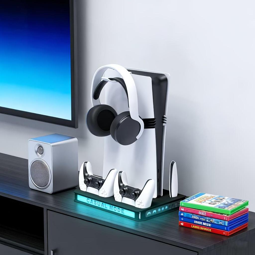 PS5 Slim/Pro Console Cooling & Charging Stand with RGB Lighting and Headphone Holder