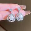 Simple Stylish Simulated Pearl Earrings with Cubic Zirconia Fashionable Women Silver Color Luxury Trendy Jewelry