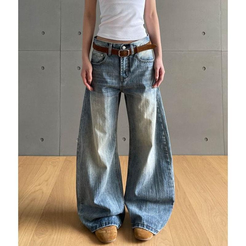 Vintage Style Loose Wide Leg Denim Pants Women All Match Casual Straight Pants Autumn Fashion Jeans Pants Female 2025