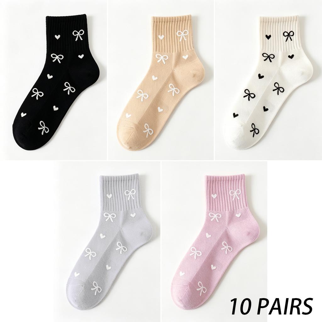 Xiaomi Women's everyday fitness socks, 5/10/20, featuring bow and heart patterns, perfect for autumn and winter commutes.
