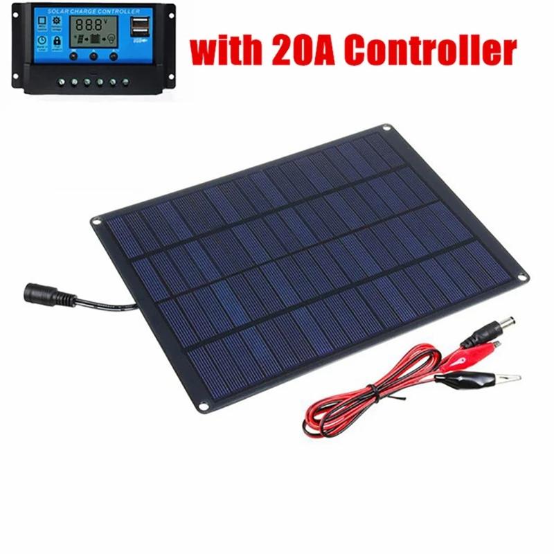 30W Solar Panel+20A/30A/60A Charge Controller&Clip Set 12V Battery Charger Energy Charging Plate Power Bank for Car Home Travel
