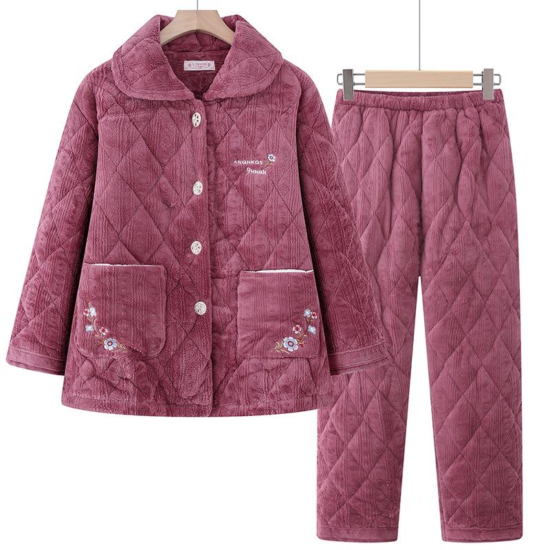 

Warm Winter Pajama Set: Cozy Fleece Cotton Wear for Middle-Aged and Elderly Women L (for up to 110 lbs)
