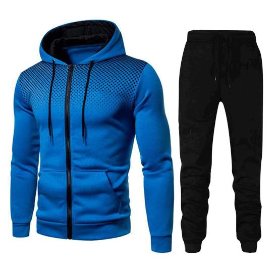 2Pcs/Set Men Sports Suit Drawstring Hooded Long Sleeve Tops Elastic Waist Trousers