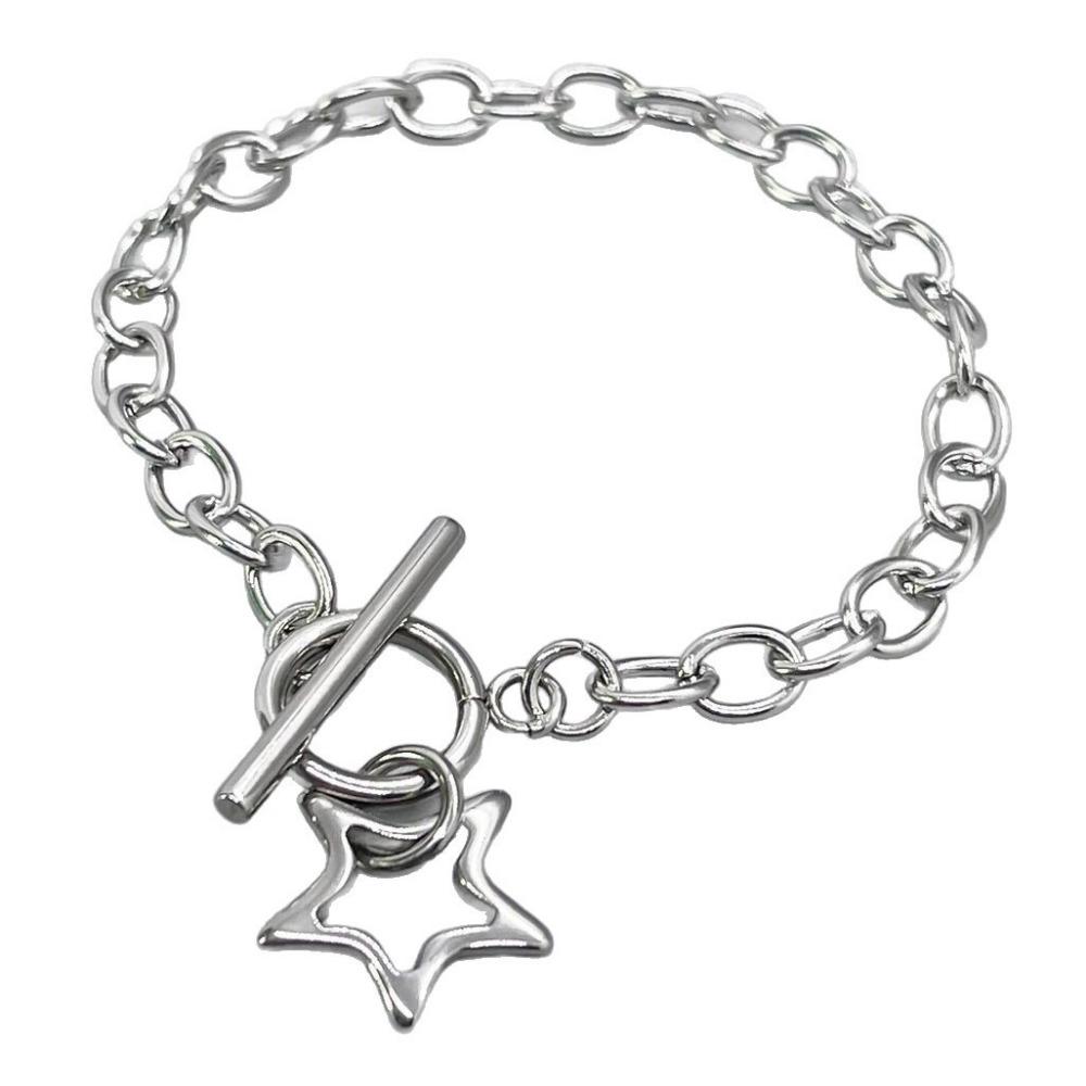 Gothic Stainless Steel Hollowed-out Five-pointed Star Pendant Bracelets for Women Men Couple Punk Y2k Daily Layering Jewelry